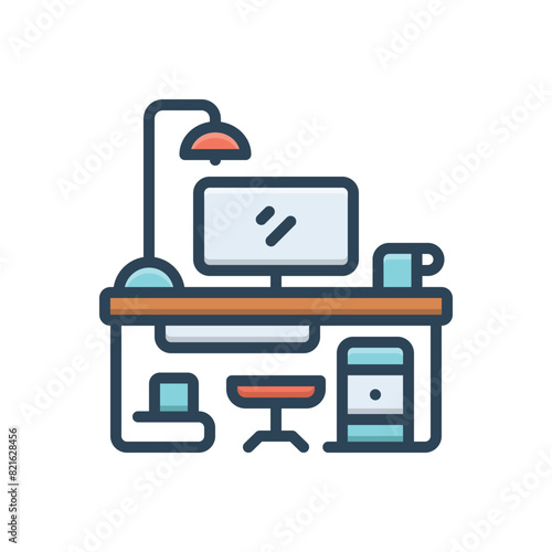 Color illustration icon for desk work