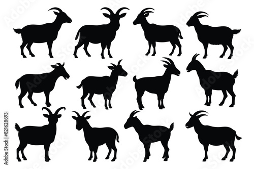 Set of Black Alpine Goat Silhouette Vector on a white background © mobarok8888