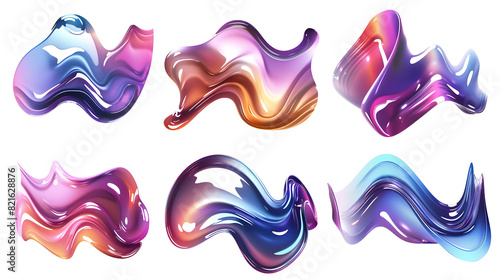 Bold Holographic Liquid Metal Shapes Set  Vibrant Colorful Abstract Design Elements Isolated on White Background  Futuristic 3D Render Illustrations  Generative AI  