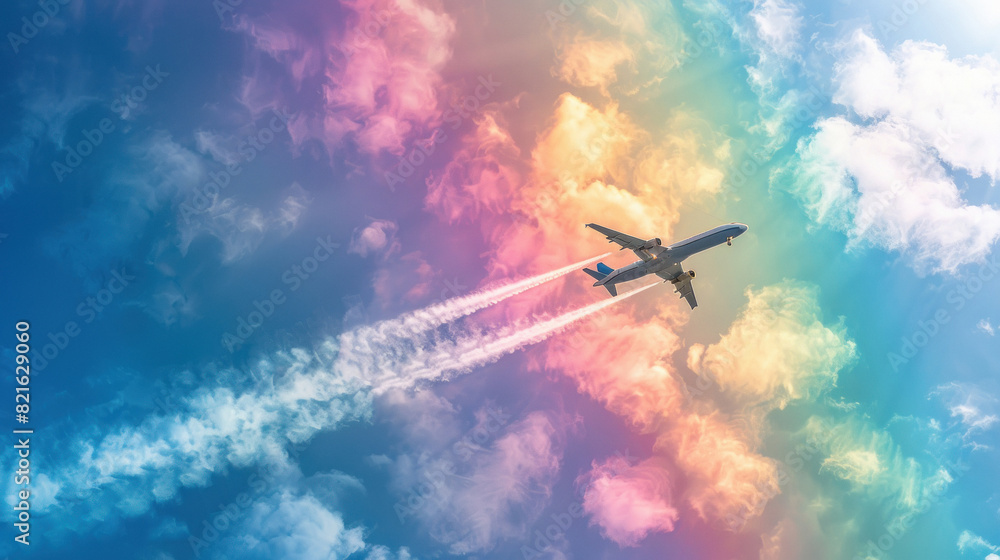 jet flying in the sky with rainbow colors jet flying in the sky with rainbow colors