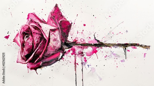 Fototapeta Naklejka Na Ścianę i Meble -  Graffiti style painting of red roses with paint splashes isolated on white background.