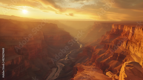 a landscape of majestic canyon at golden hour