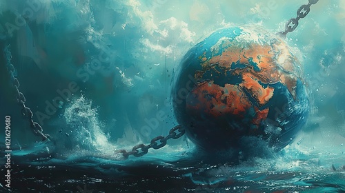 An illustration of a globe with a chain breaking around it, representing global freedom and the end of tyranny. photo