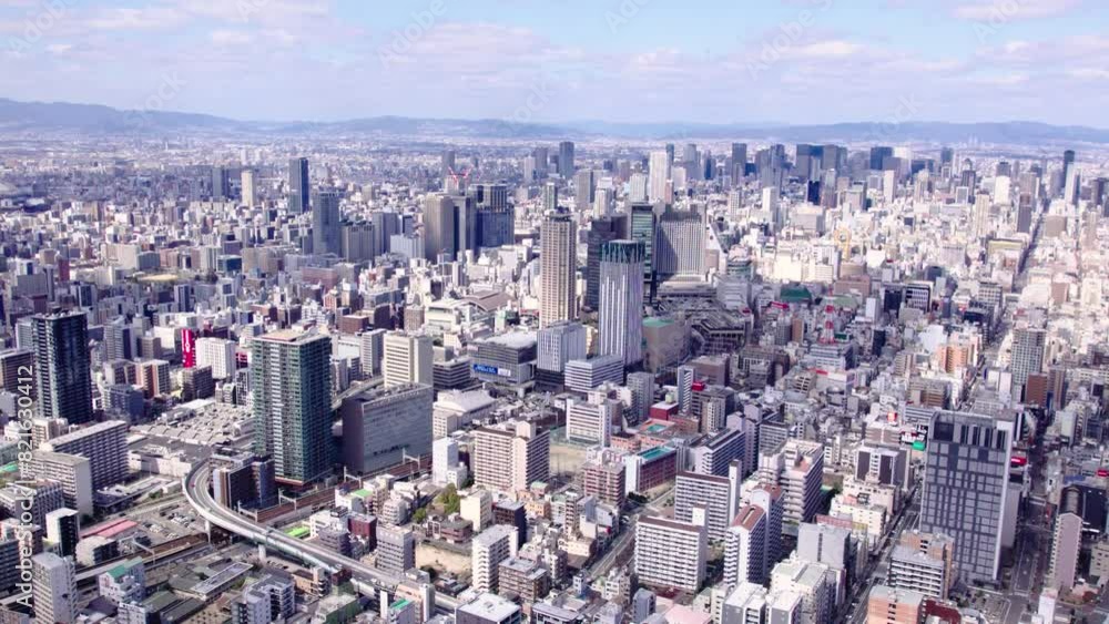 Drone view of Osaka city during spring, Japan Drone view of Osaka city during spring, Japan