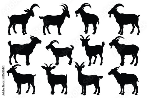 Set of Black Alpine Goat Silhouette Vector on a white background