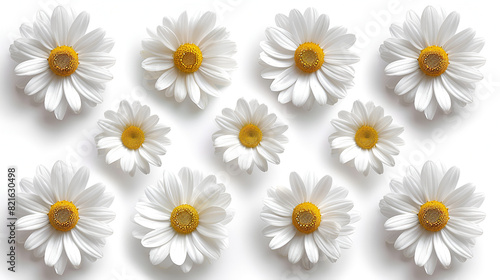 Collage of Beautiful Chamomile Flowers on White Background, Floral Composition with Fresh Blossoms in Vibrant Display, Summer Botanical Arrangement, Natural Beauty and Elegance, Generative AI   © Dzynee