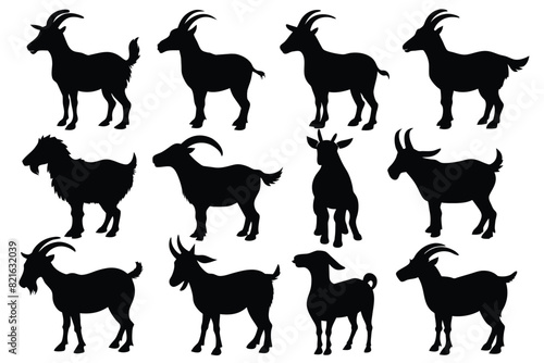 Set of Black Alpine Goat Silhouette Vector on a white background