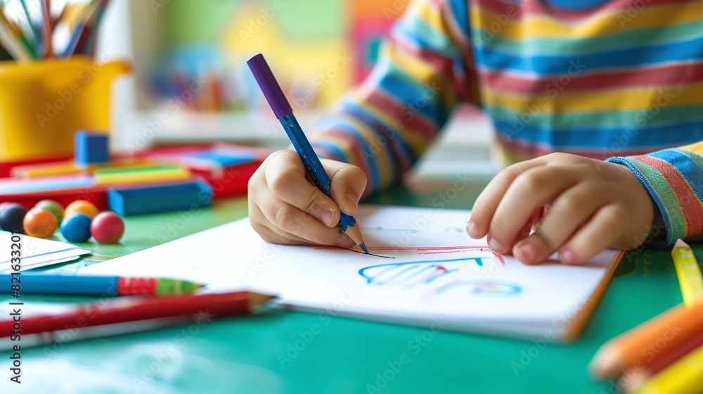 a child learns to write on a blank white page, children's day a child learns to write on a blank white page, children's day