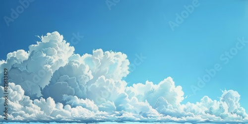 painting style, blue sky, white clouds at the bottom, peacefull photo