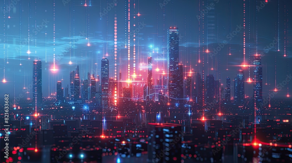 The abstract background of digital technology security is depicted through a graphic that represents the data connection. The cities are portrayed as creators of abstract technology The abstract background of digital technology security is depicted through a graphic that represents the data connection. The cities are portrayed as creators of abstract technology
