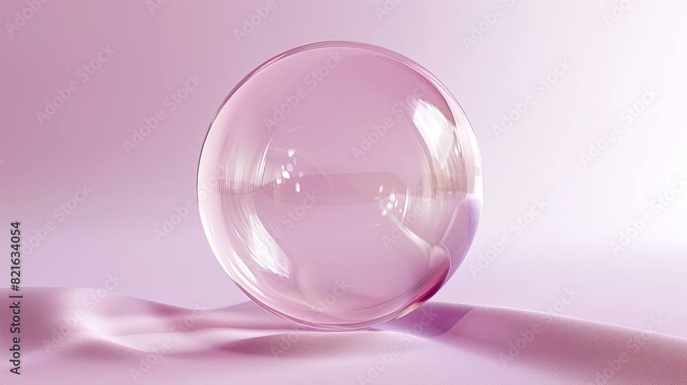 Obraz premium The flawless spherical bubble, with a shiny surface, drifts gracefully on a solid, light lavender backdrop, embodying the fragile harmony and fleeting elegance of simplicity