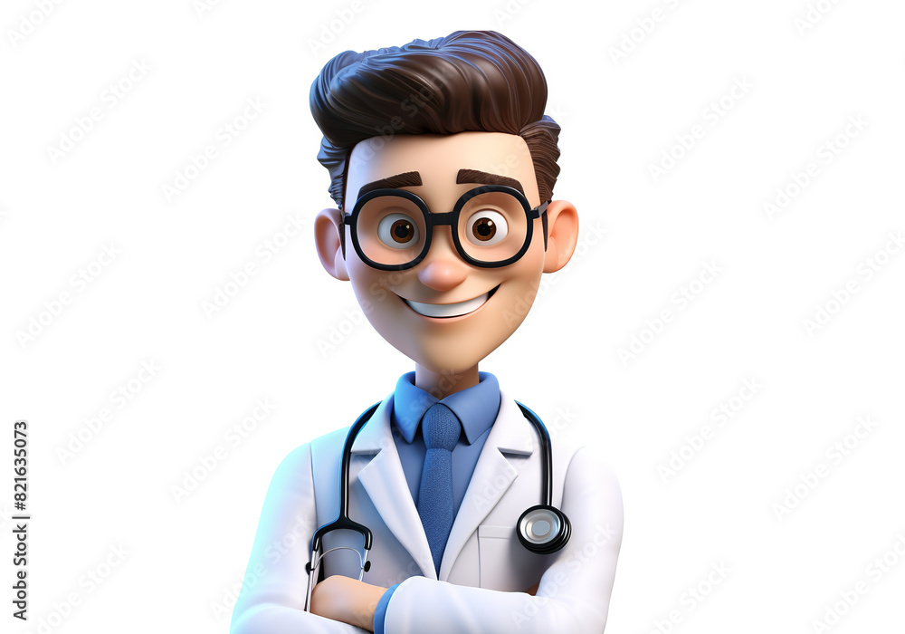 Smiling man doctor with glasses, character cartoon illustration. Medicine worker isolated on transparent, avatar Smiling man doctor with glasses, character cartoon illustration. Medicine worker isolated on transparent, avatar