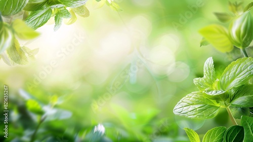 Beautiful nature view mint leaf on blurred greenery background under sunlight with bokeh and copy space using as background natural mints plants landscape, ecology wallpaper concept.