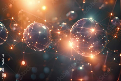 Digital illustration of spheres and spheres interconnected to form a complex network.High Quality photo