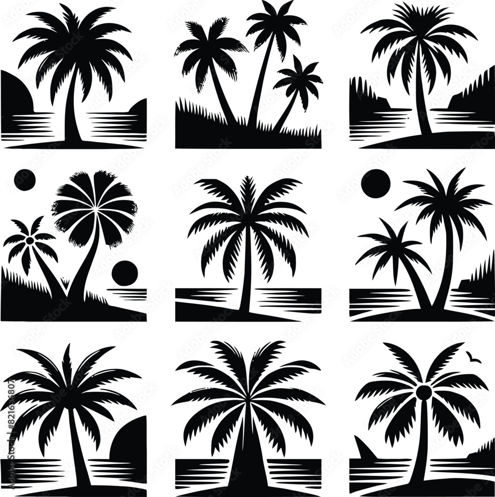 Fototapeta premium Palm tree silhouette vector