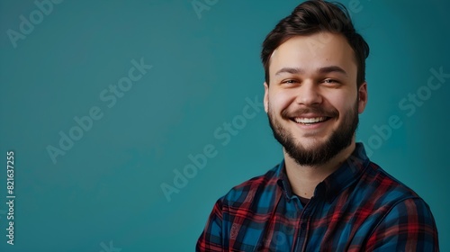 Confident and Cheerful Young Web Developer Smiling Amid Vibrant Color Background