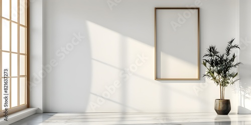 Minimalist Metal Frame with High Contrast Shadow on Plain White Background Digital of Sleek and Thin Design Concept
