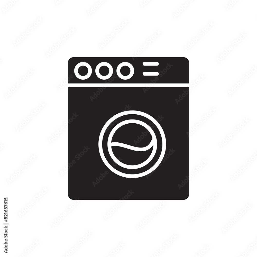 Washer machine vector flat black simple illustration for web and app on white background..eps Washer machine vector flat black simple illustration for web and app on white background..eps