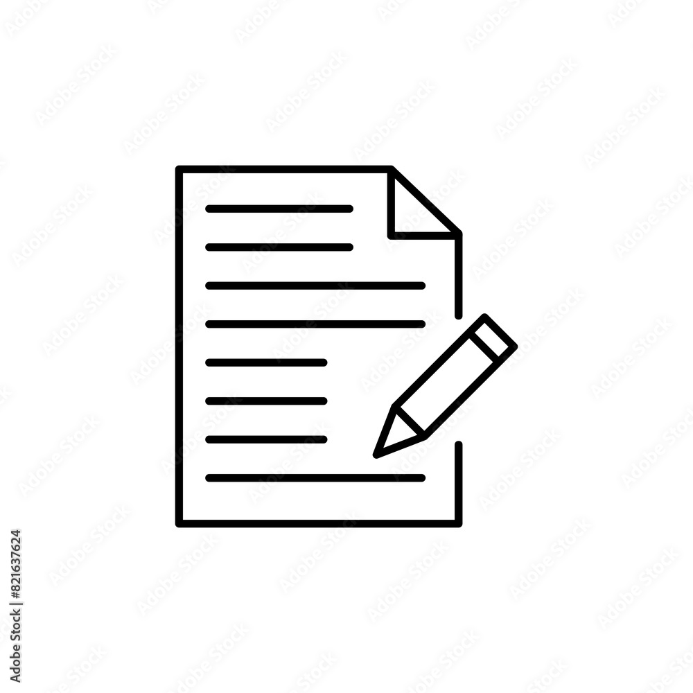 Writing pad icon. Line, Paper clipboard and pencil outline flat simpl illustration on white background..eps Writing pad icon. Line, Paper clipboard and pencil outline flat simpl illustration on white background..eps
