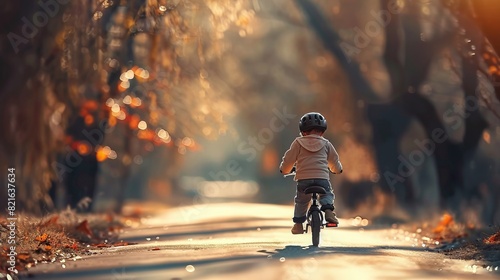 children playing bicycles in autumn © Helfin