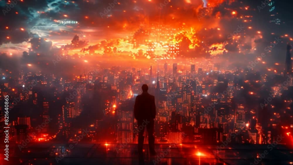 A businessman envisions the future on a network city, navigating opportunities and innovation in a dynamic digital landscape. A businessman envisions the future on a network city, navigating opportunities and innovation in a dynamic digital landscape.