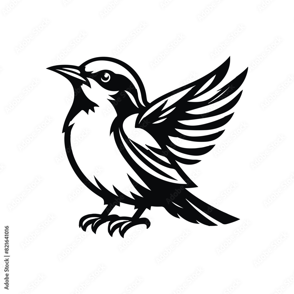 Fototapeta premium Nightingales Animal Black Silhouette Vector With White Color Background