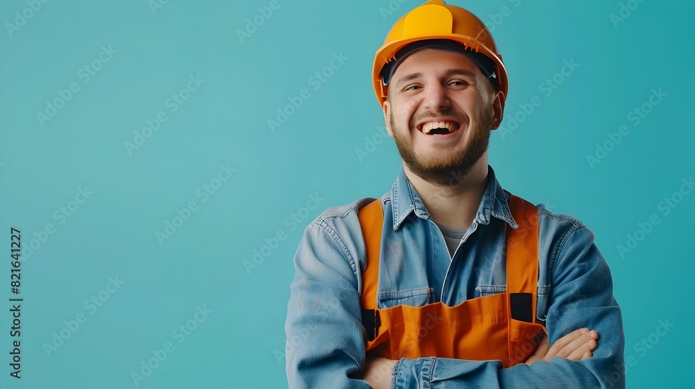 Confident and Hardworking Sheet Metal Worker Wearing Protective Gear on Color Background Confident and Hardworking Sheet Metal Worker Wearing Protective Gear on Color Background