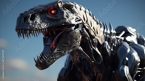 Fototapeta Naklejka Na Ścianę i Meble -  a robot dinosaur with sharp teeth