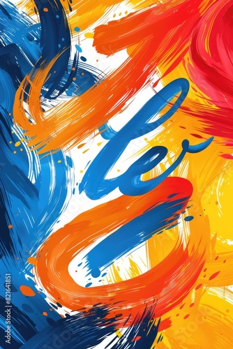 A colorful painting with the word "LEV" written in blue. The painting is full of splatters and brush strokes, giving it a dynamic and energetic feel