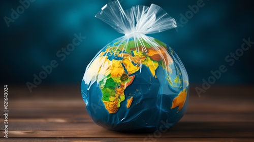 a globe wrapped in plastic