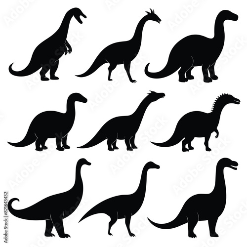 Set of Black Amargasaurus Silhouette Vector on a white background