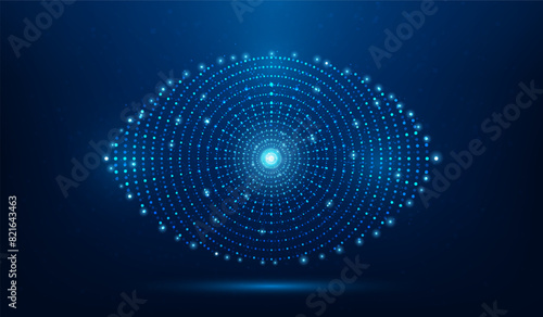 eye technology network cyberspace dot connect. research data. Eye scan to verify identity and security. vector illustration fantastic hi-tech design.