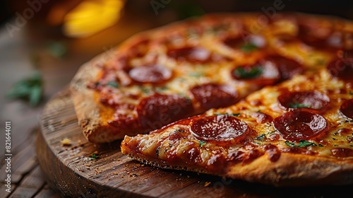 A slice of pepperoni pizza with melted cheese and a crispy crust.