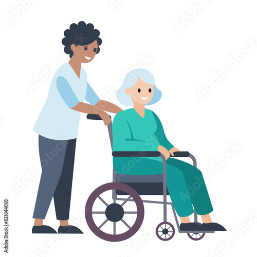 Hospital orderly helping senior citizen in a wheelchair