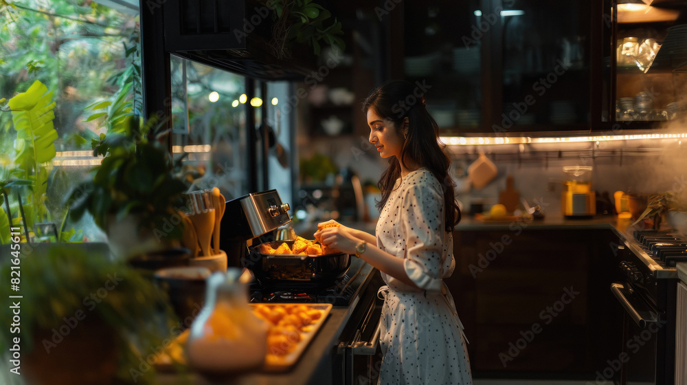 Indian woman prepare food at modern kitchen Indian woman prepare food at modern kitchen