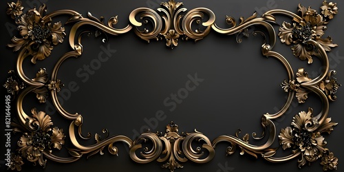 Ornate Gold Baroque Frame on Elegant Black Background Luxurious Artwork for High End Designs photo