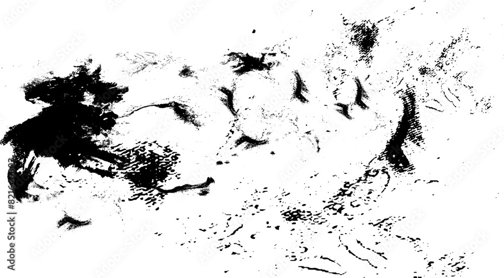 Fototapeta premium Grunge black and white pattern. Monochrome particles abstract texture. Background of cracks, scuffs, chips, stains, ink spots, lines. Dark design background surface. Gray printing element