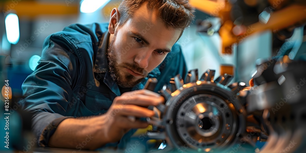 Skilled Engineer Examines Mechanical Component in High Tech Lab Business and Work Concept Skilled Engineer Examines Mechanical Component in High Tech Lab Business and Work Concept