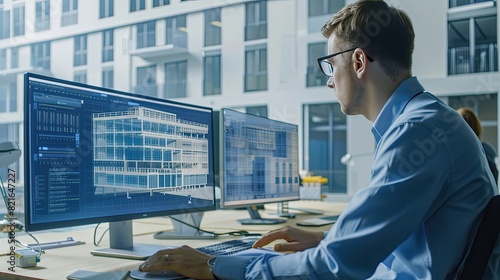 BIM dashboard showing real-time construction analytics and metrics on a widescreen.