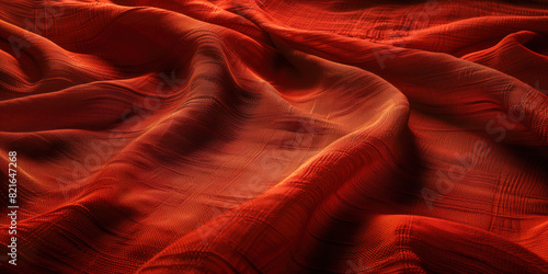 Finely detailed red linen cloth with sunlight playing on the surface