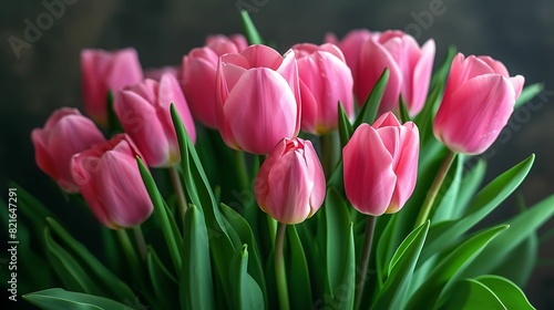 beautiful bunch of pink tulips flowers