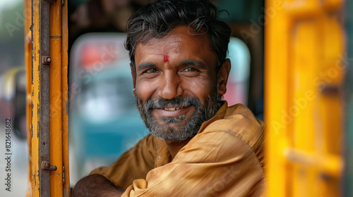 Indian male truck driver standing confidently