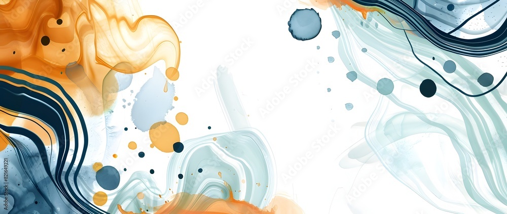 Obraz premium Modern Abstract Digital Art with Fluid Curves and Floating Dots in a Harmonious Color Palette for Mockup or Background Use