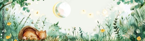 A kawaii water color of a moth pupa, nestled in a cozy cocoon, in a moonlit meadow with twinkling fireflies, Clipart isolated on white photo