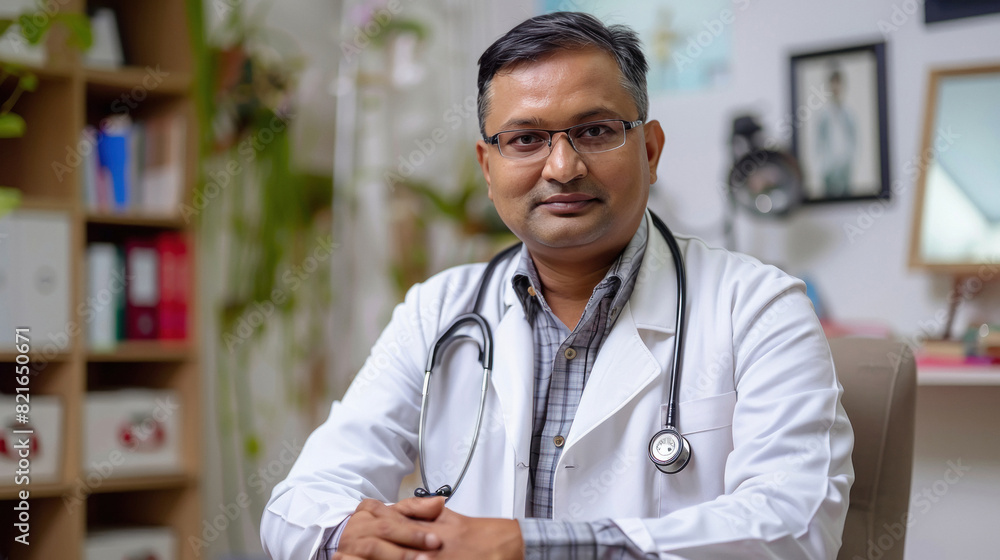 Indian male doctor standing confidently at hospital Indian male doctor standing confidently at hospital