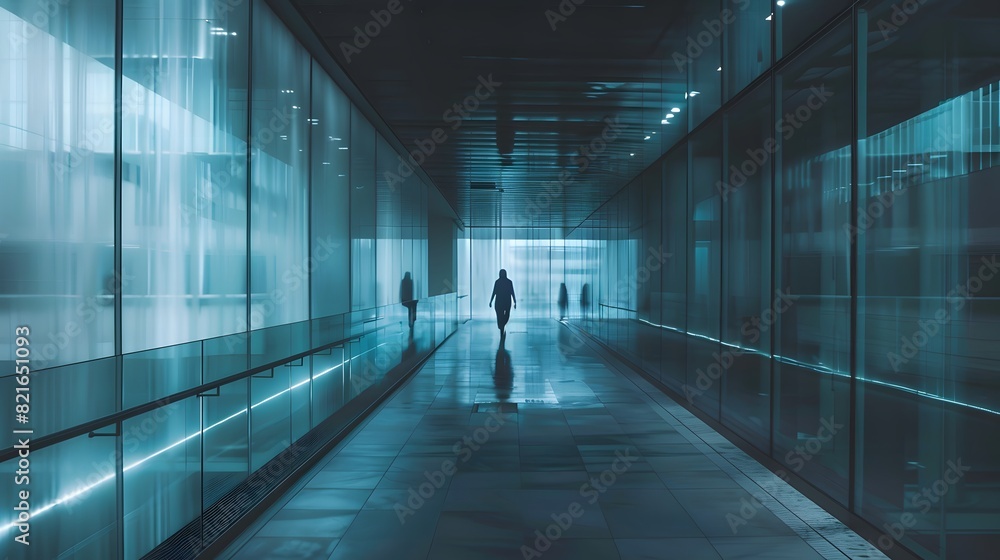 Empty Airport Corridor with Glass Walls and Long Hallway Empty Airport Corridor with Glass Walls and Long Hallway