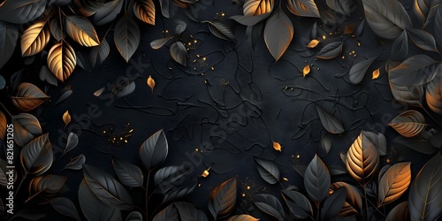 Luxurious Black and Gold Leaf Abstract Background with Opulent