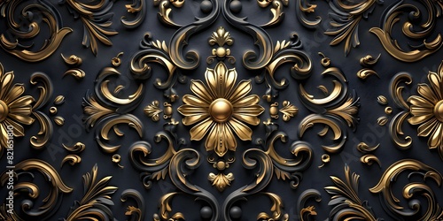 Luxurious Ornate Baroque Pattern in Gold and Black Art for Elegant Backgrounds and Designs