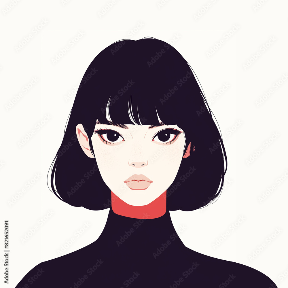 The face design of a beautiful, cute and funny female character with short, elegant dark blue hair The face design of a beautiful, cute and funny female character with short, elegant dark blue hair