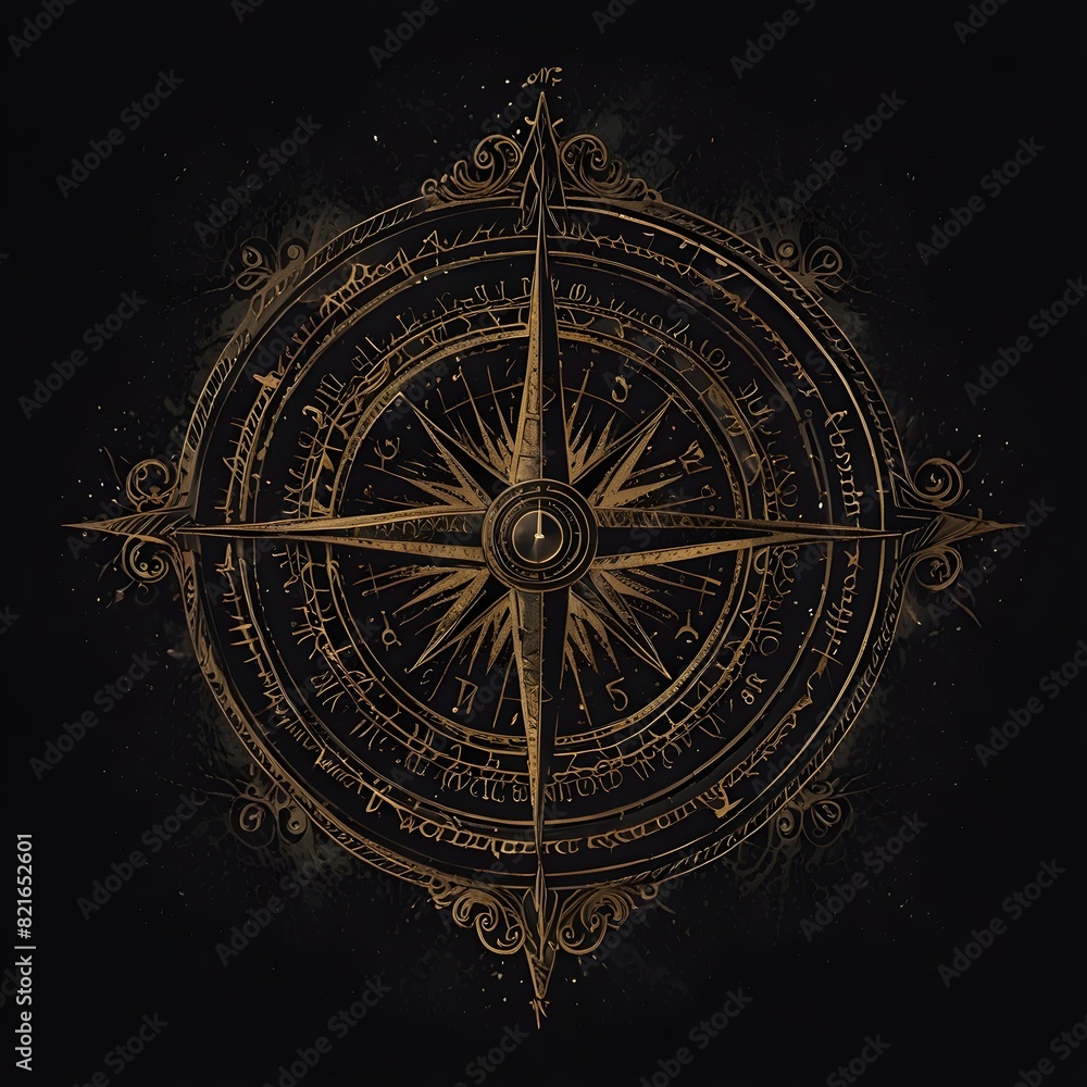 golden compass directions background. design for poster, banner, web. generative ai